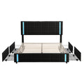 Queen Size Upholstered Platform Bed With Led Lights And Usb Charging, Storage Bed With 4 Drawers, Black Old Sku:Wf302558Aab Black Pu