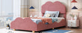 Twin Size Upholstered Platform Bed With Cloud Shaped Bed Board, Dark Pink Dark Pink Velvet