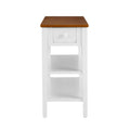 Narrow 2 Tone End Table With Usb Charging Ports For Small Space, Solid Wood Table Legs, White And Walnut, 11.8