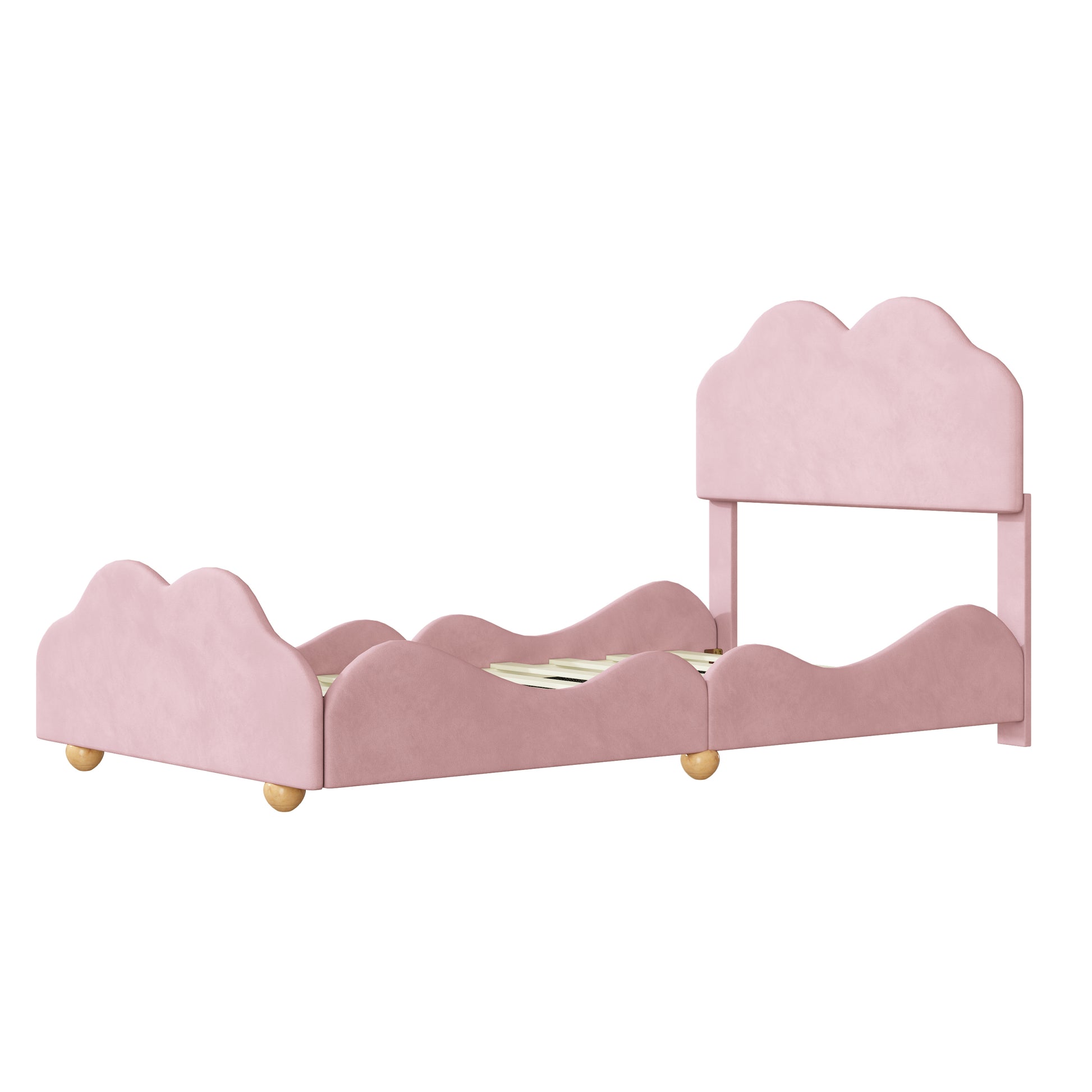 Twin Size Upholstered Platform Bed With Cloud Shaped Bed Board, Light Pink Light Pink Velvet