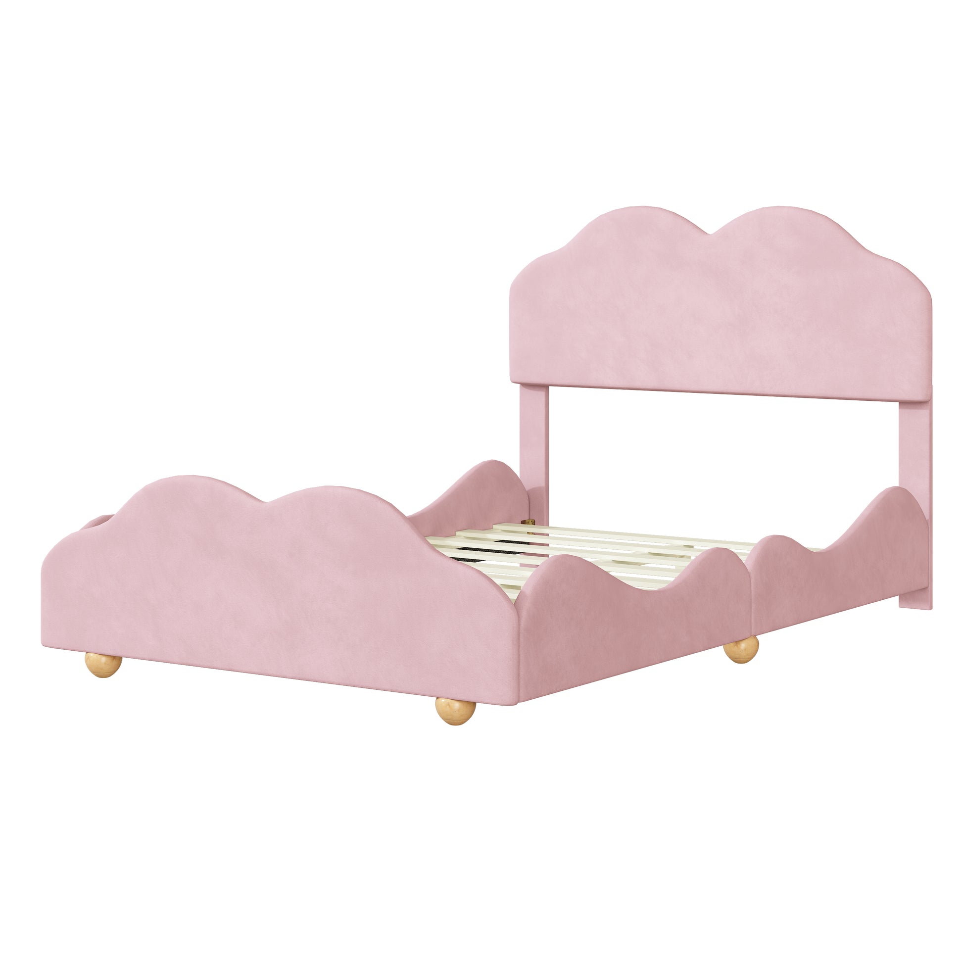 Full Size Upholstered Platform Bed With Cloud Shaped Bed Board, Light Pink Light Pink Velvet