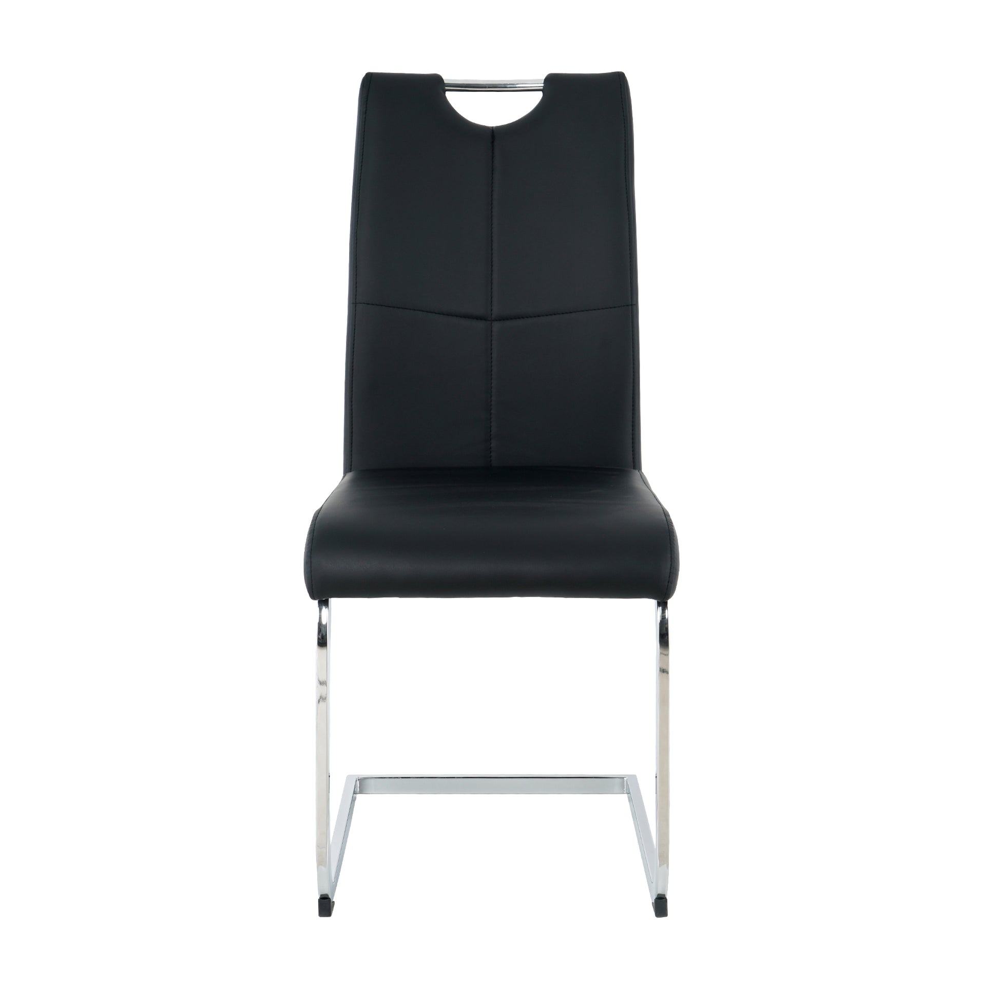 Modern Dining Chairs With Faux Leather Padded Seat Dining Living Room Chairs Upholstered Chair With Chrome Metal Legs Design For Kitchen, Living, Bedroom, Dining Room Side Chairs Set Of 4 Black Silver Metal