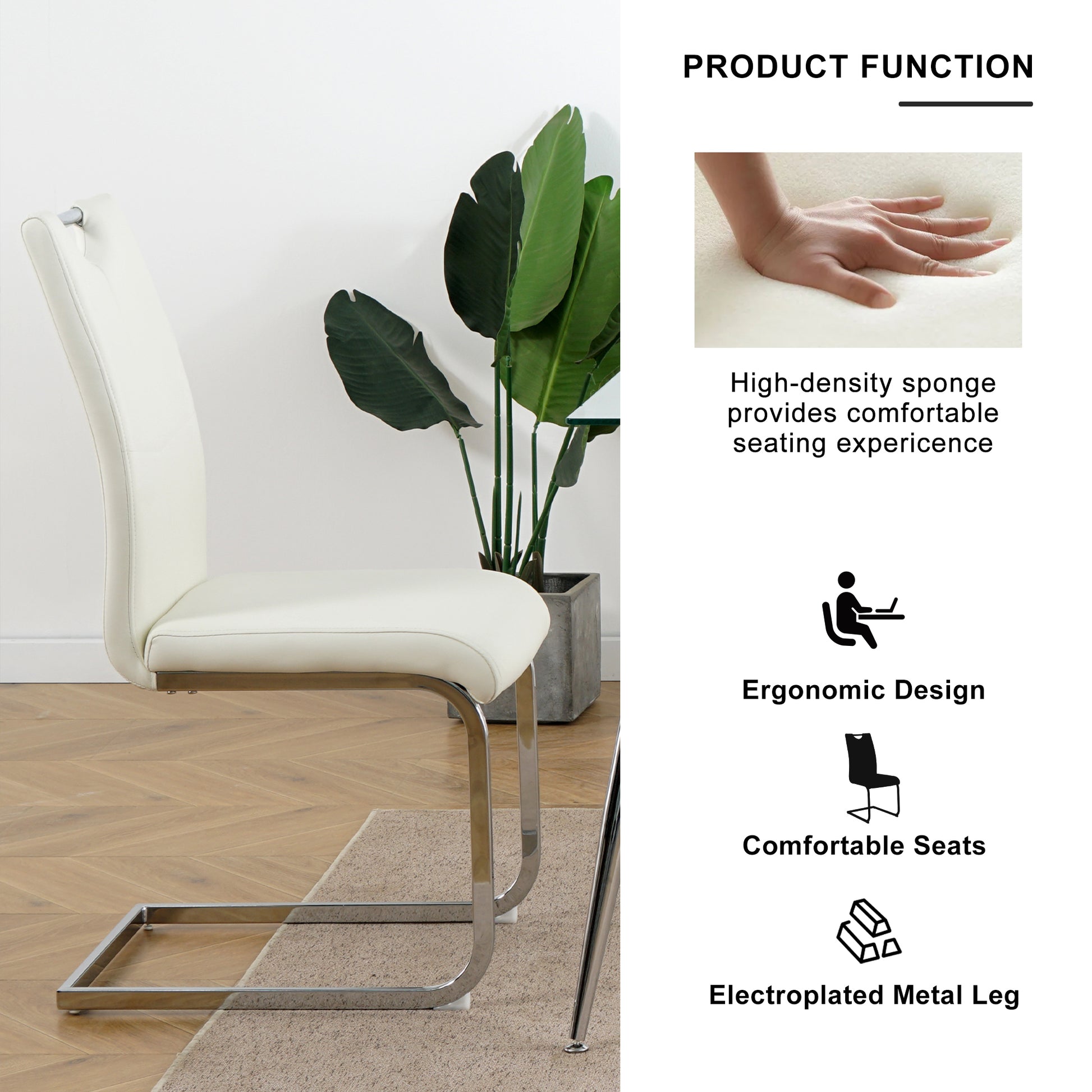 Modern Simple Rectangular Glass Dining Table, Solid Tempered Glass Tabletop, Electroplated Table Legs, White Pu Dining Chair Set, Suitable For Restaurant Kitchen Use Set Of 5 Upholstered Chair Glass White Pu Seats 4 Metal Rectangular Dining Table With