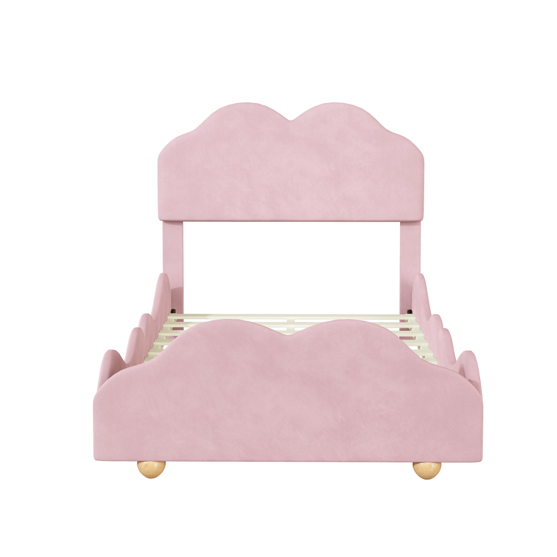 Twin Size Upholstered Platform Bed With Cloud Shaped Bed Board, Light Pink Light Pink Velvet