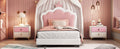 Twin Size Upholstered Princess Bed With Crown Headboard,Twin Size Platform Bed With Headboard And Footboard, White Pink Pink Pu