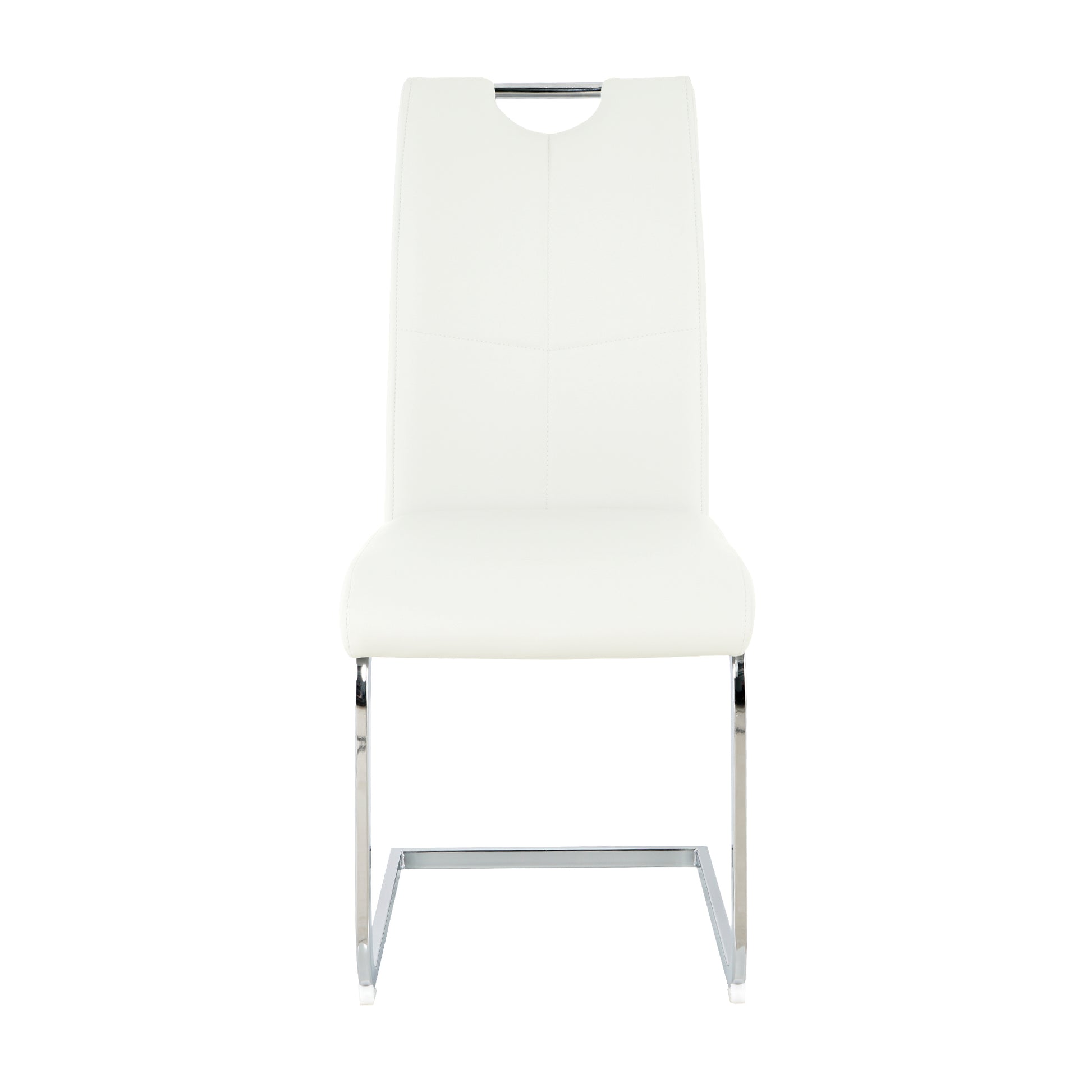Modern Simple Rectangular Glass Dining Table, Solid Tempered Glass Countertop, Wood Transfer Metal Table Legs, White Pu Dining Chair Set, Suitable For Restaurant Kitchen Use Set Of 5 Metal Glass White Pu Seats 4 Metal Rectangular Dining Table With Chair