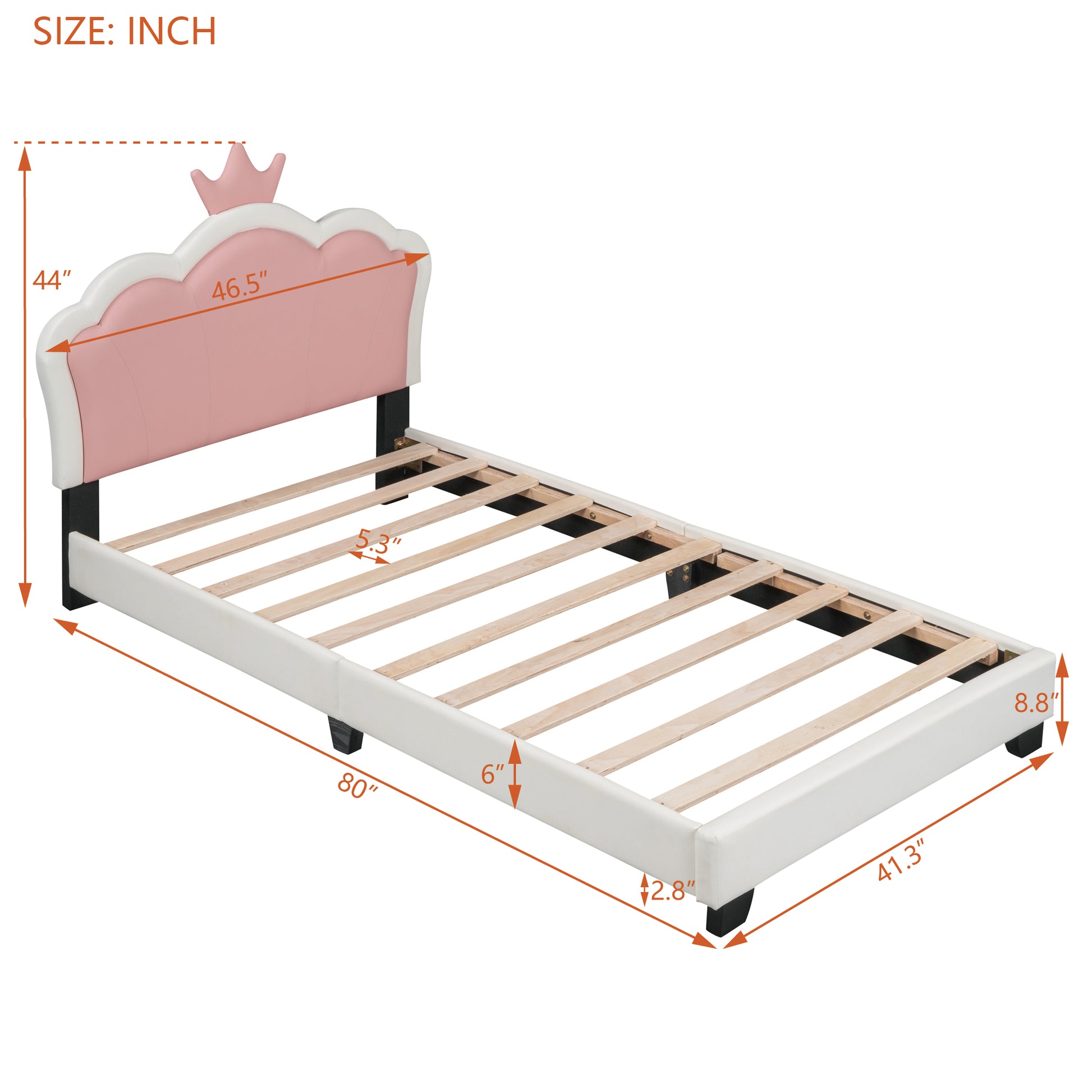 Twin Size Upholstered Princess Bed With Crown Headboard,Twin Size Platform Bed With Headboard And Footboard, White Pink Old Sku:Wf303336Aak Twin White Pu