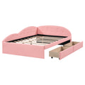 Full Size Pu Upholstered Tufted Daybed With Two Drawers And Cloud Shaped Guardrail, Pink Box Spring Not Required Full Pink Wood Faux Leather Upholstered