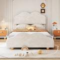 Full Size Upholstered Platform Bed With Cloud Shaped Bed Board, Beige Beige Velvet