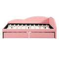 Full Size Pu Upholstered Tufted Daybed With Two Drawers And Cloud Shaped Guardrail, Pink Box Spring Not Required Full Pink Wood Faux Leather Upholstered