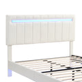 Queen Size Floating Bed Frame With Led Lights And Usb Charging,Modern Upholstered Platform Led Bed Frame, White White Pu