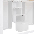 Double Twin Loft Beds With Wardrobes And Staircase, White White Solid Wood Mdf