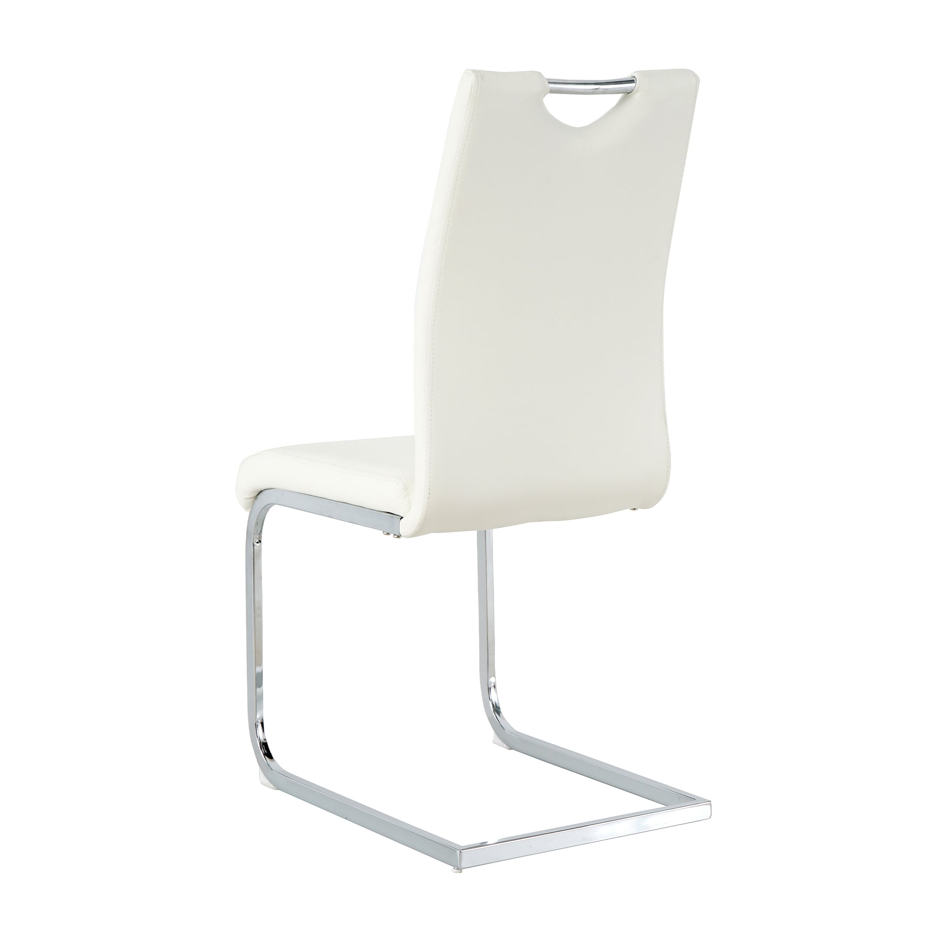 Modern Simple Rectangular Glass Dining Table, Solid Tempered Glass Countertop, Wood Transfer Metal Table Legs, White Pu Dining Chair Set, Suitable For Restaurant Kitchen Use Set Of 5 Upholstered Chair Glass White Pu Seats 4 Metal Rectangular Dining Table