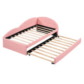 Twin Size Pu Upholstered Tufted Daybed With Trundle And Cloud Shaped Guardrail, Pink Box Spring Not Required Twin Pink Wood Faux Leather Upholstered