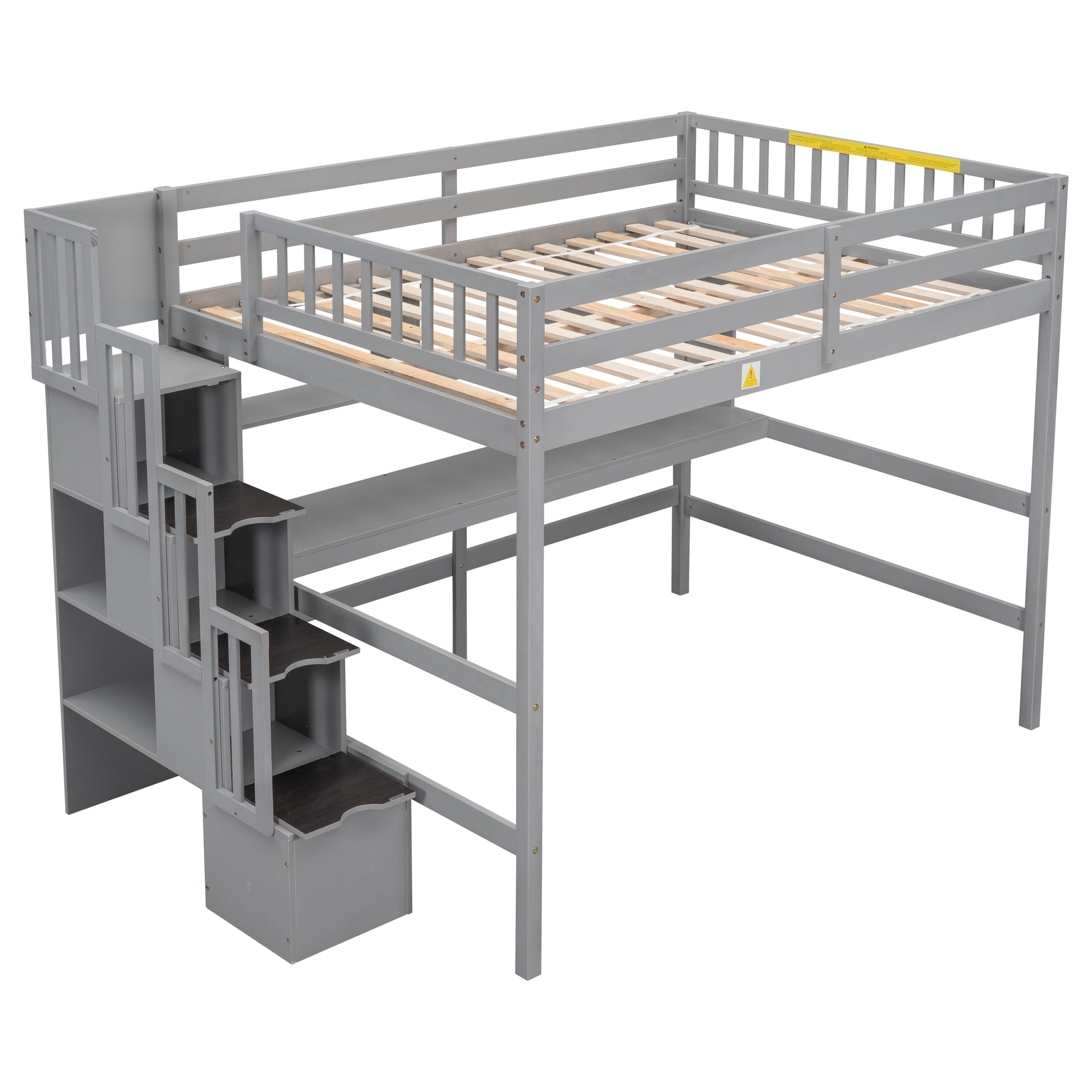 Full Size Loft Bed With Built In Desk, Bookshelves And Storage Staircase,Grey Old Sku:W504S00109 Full Grey Pine