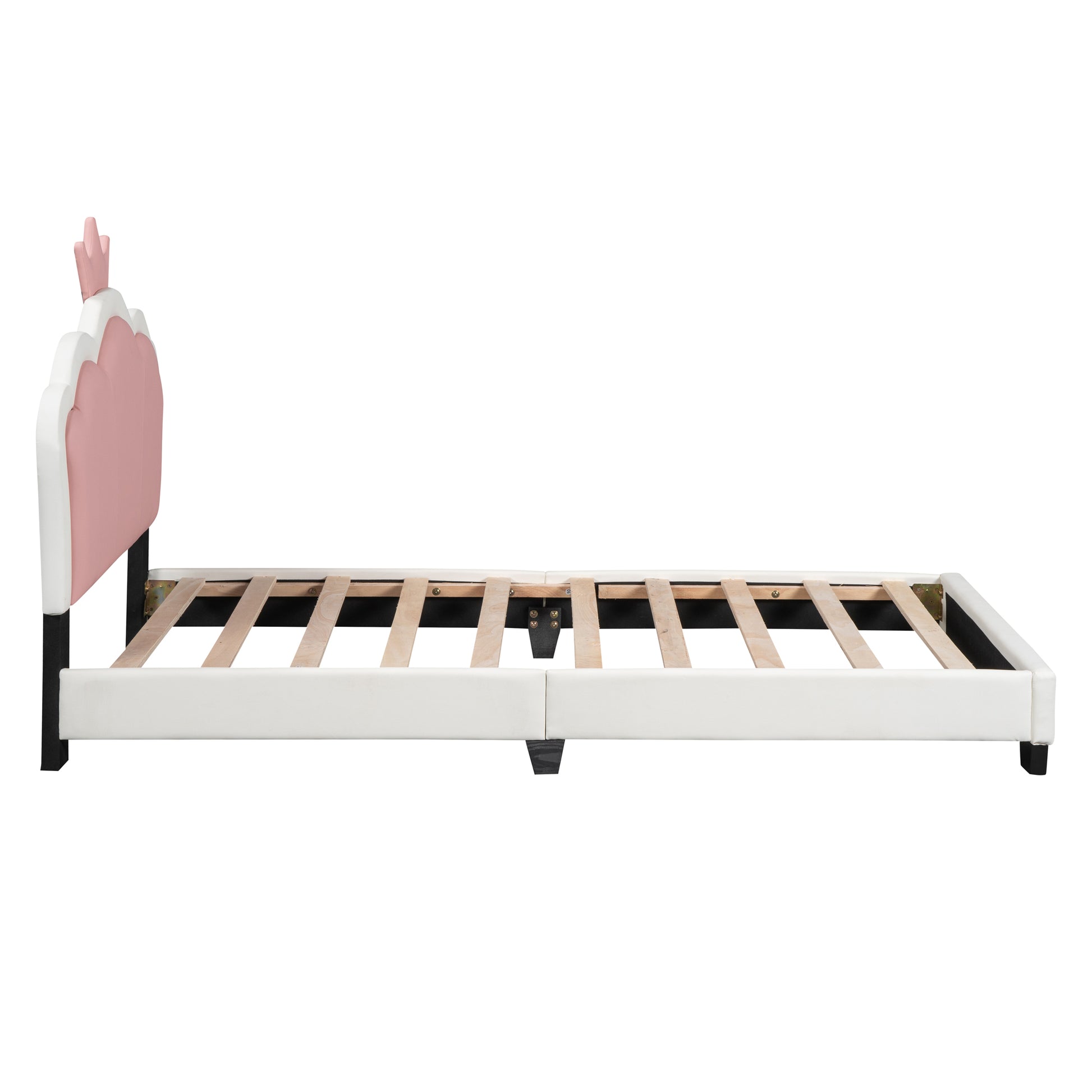 Twin Size Upholstered Princess Bed With Crown Headboard,Twin Size Platform Bed With Headboard And Footboard, White Pink Old Sku:Wf303336Aak Twin White Pu