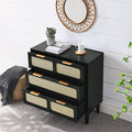 3 Drawer Dresser, Modern Rattan Dresser Cabinet With Wide Drawers And Metal Handles, Farmhouse Wooden Storage Chest Of Drawers For Room, Living Room, Hallway, Entrance, Office Black Solid Wood Mdf