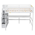Full Size Loft Bed With Built In Desk, Bookshelves And Storage Staircase,White Full White American Design Pine