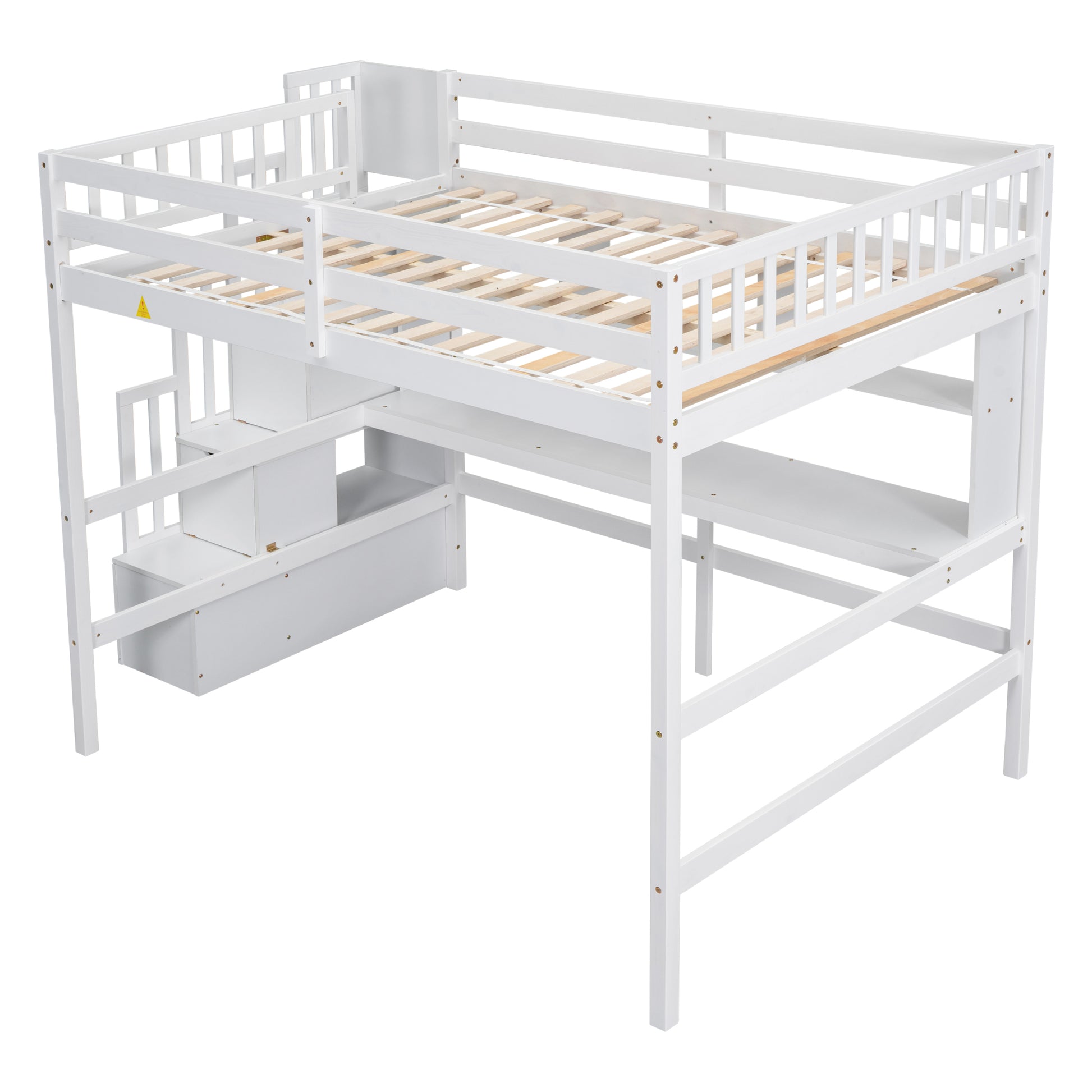 Full Size Loft Bed With Built In Desk, Bookshelves And Storage Staircase,White Old Sku:W504S00110 Full White Pine
