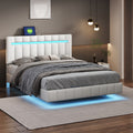 Queen Size Floating Bed Frame With Led Lights And Usb Charging,Modern Upholstered Platform Led Bed Frame, White White Pu