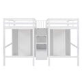 Double Twin Loft Beds With Wardrobes And Staircase, White White Solid Wood Mdf