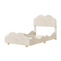 Twin Size Upholstered Platform Bed With Cloud Shaped Bed Board, Beige Beige Velvet