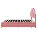 Full Size Upholstered Platform Bed With Led Lights And 4 Drawers, Stylish Irregular Metal Bed Legs Design, Pink Pink Velvet