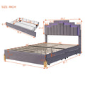 Queen Size Upholstered Platform Bed With Led Lights And 4 Drawers, Stylish Irregular Metal Bed Legs Design, Gray Gray Velvet