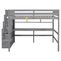 Full Size Loft Bed With Built In Desk, Bookshelves And Storage Staircase,Grey Old Sku:W504S00109 Full Grey Pine