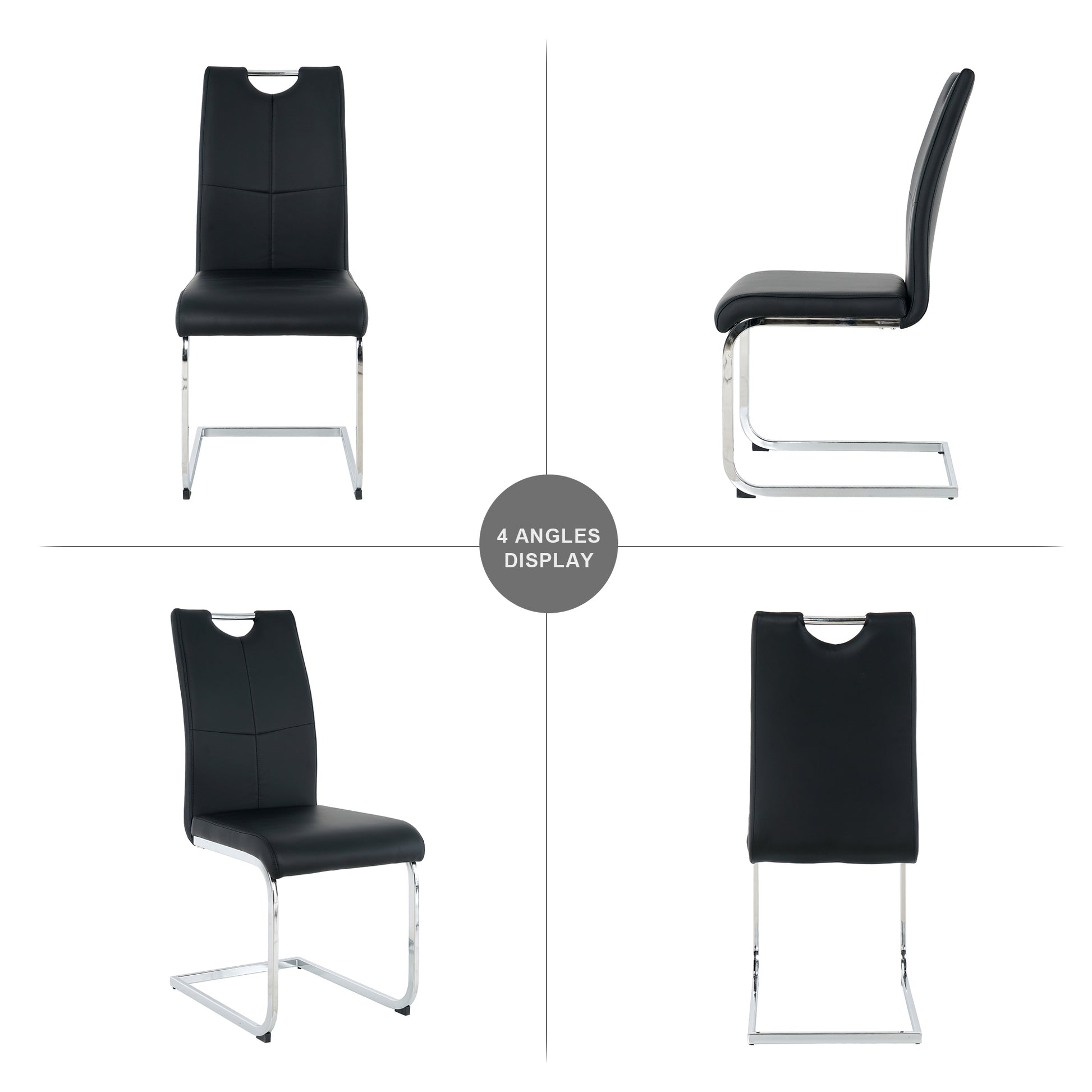 Modern Dining Chairs With Faux Leather Padded Seat Dining Living Room Chairs Upholstered Chair With Chrome Metal Legs Design For Kitchen, Living, Bedroom, Dining Room Side Chairs Set Of 4 Black Silver Metal