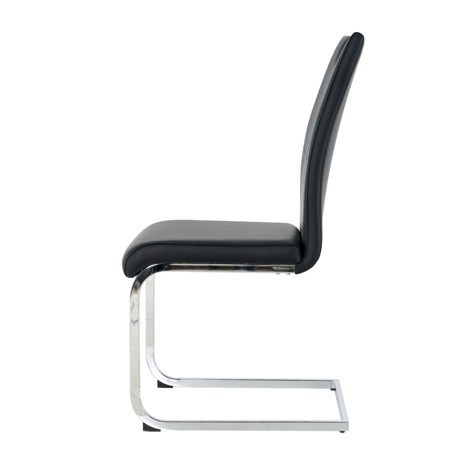 Modern Dining Chairs With Faux Leather Padded Seat Dining Living Room Chairs Upholstered Chair With Chrome Metal Legs Design For Kitchen, Living, Bedroom, Dining Room Side Chairs Set Of 4 Black Silver Metal