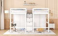 Double Twin Loft Beds With Wardrobes And Staircase, White White Solid Wood Mdf