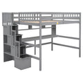 Full Size Loft Bed With Built In Desk, Bookshelves And Storage Staircase,Grey Old Sku:W504S00109 Full Grey Pine