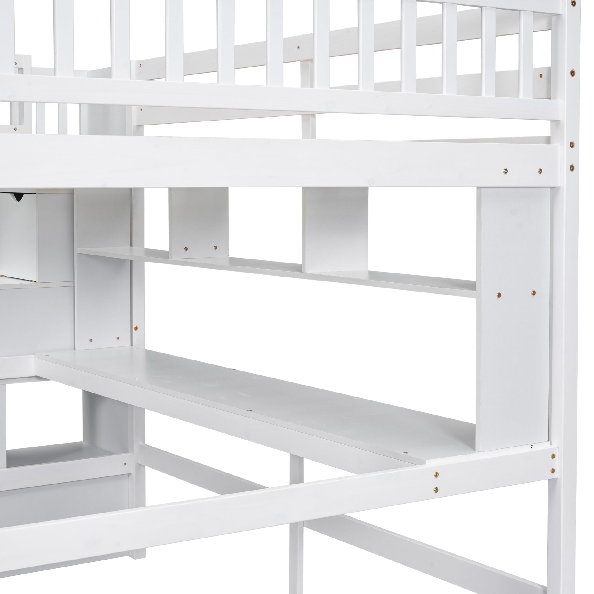 Full Size Loft Bed With Built In Desk, Bookshelves And Storage Staircase,White Old Sku:W504S00110 Full White Pine
