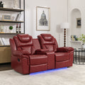 Home Theater Seating Manual Recliner Loveseat With Hide Away Storage, Cup Holders And Led Light Strip For Living Room, Wind Red Red Foam Faux Leather