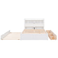 Full Size Storage Platform Bed With Pull Out Shelves, Twin Size Trundle And 2 Drawers, White Box Spring Not Required Full White Wood Bedroom Bed Frame Solid Wood Mdf