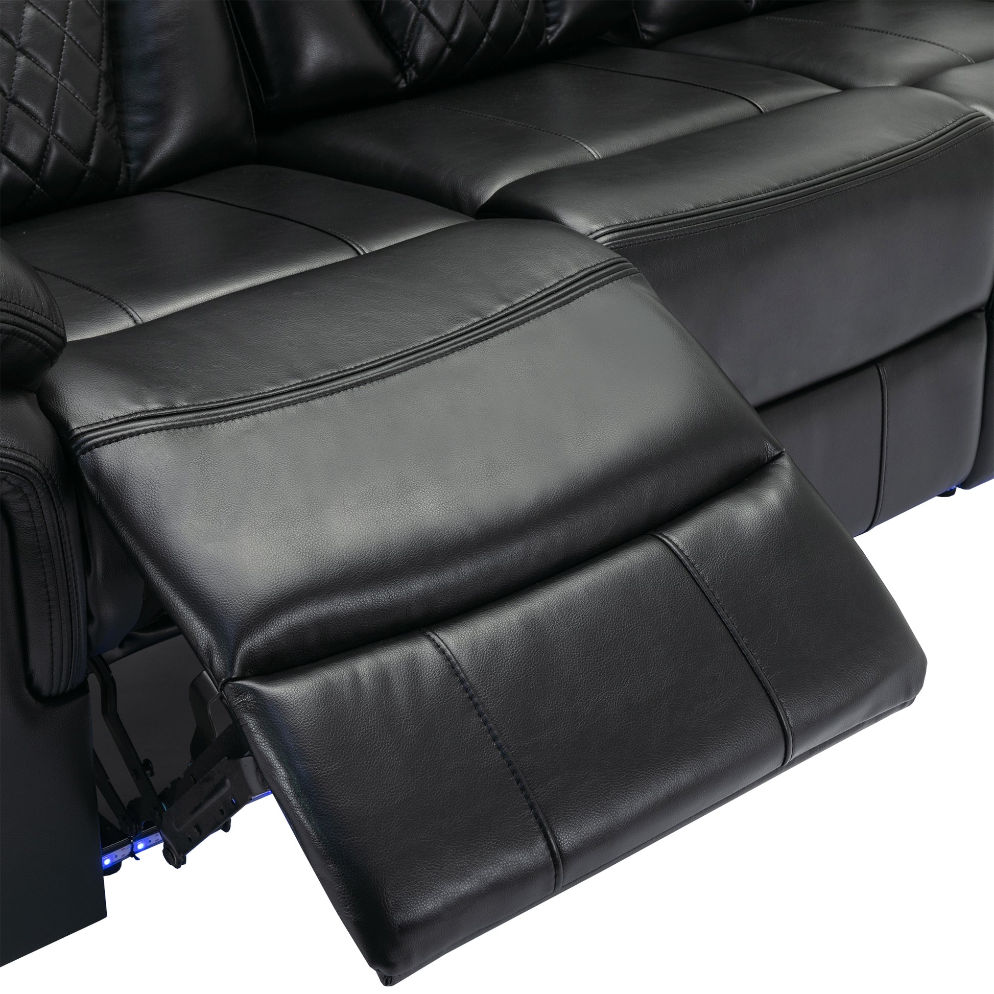 Home Theater Seating Manual Recliner Chair With Center Console And Led Light Strip For Living Room, Black Black Foam Faux Leather