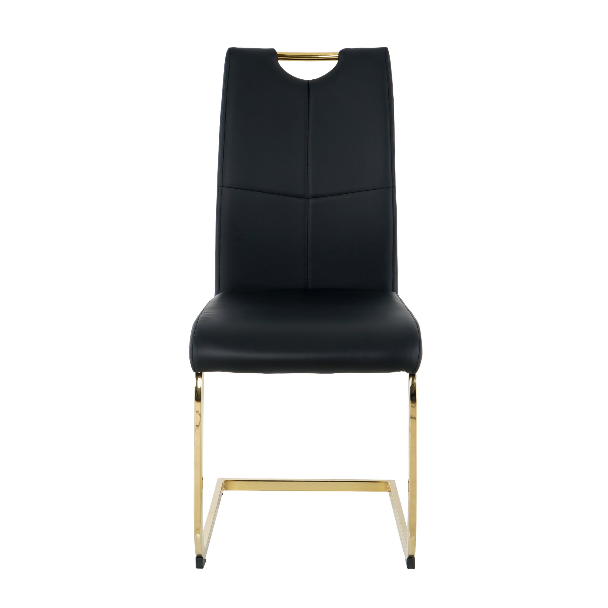 Modern Style Glass Dining Table, Elegant Transparent Design, Solid Support Base, Black Dining Chair Set, Gold Plated Chair Legs, Suitable For Restaurant Kitchen Use Set Of 5 Black Gold Seats 4 Mdf Glass