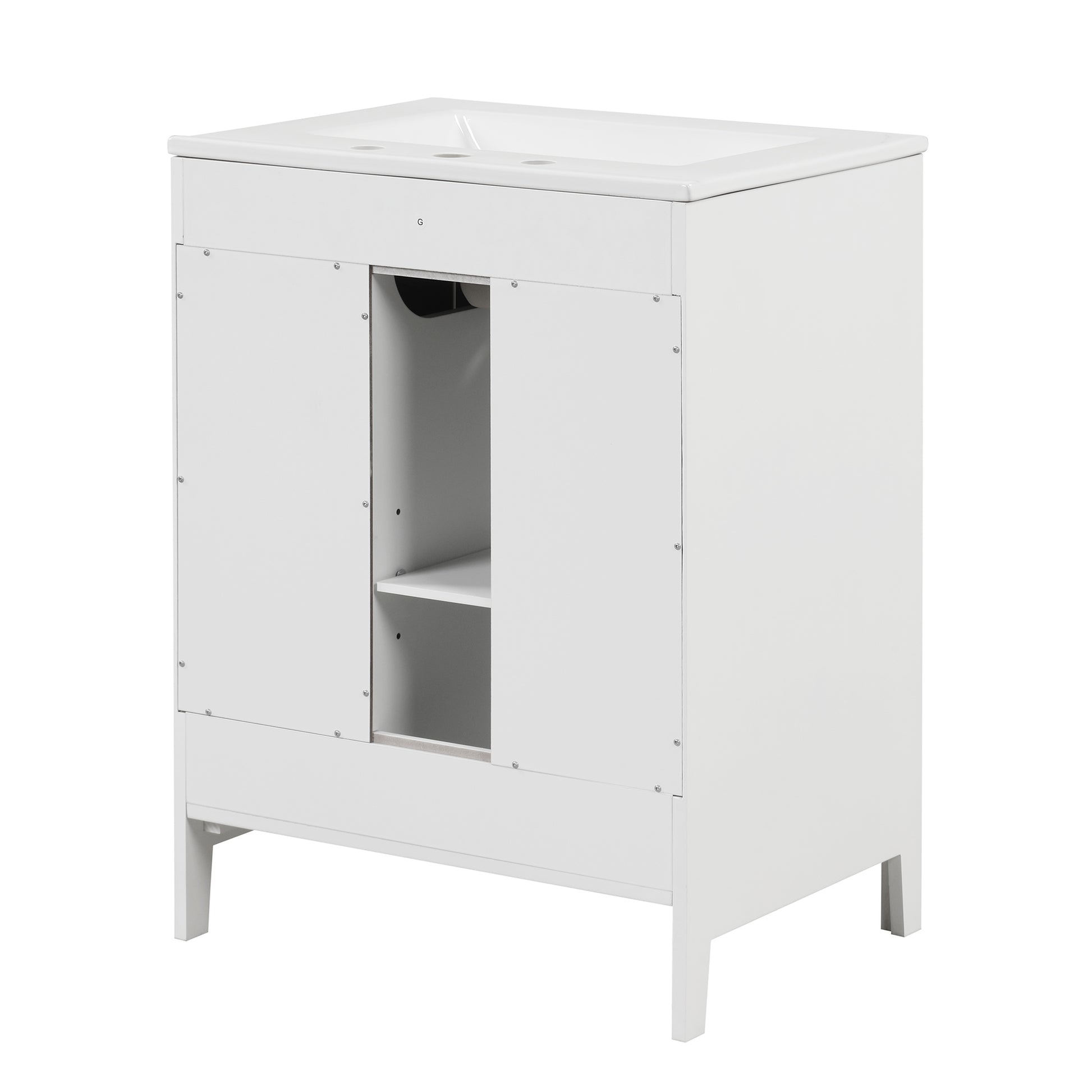 24" Bathroom Vanity With Sink, Bathroom Vanity Cabinet With Two Drawers And Door, Adjustable Shelf, Solid Wood And Mdf, White White Solid Wood Mdf