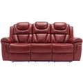 3 Pieces Recliner Sofa Sets Home Theater Seating Manual Recliner Chair With Center Console And Led Light Strip For Living Room, Wine Red Wine Red Foam Faux Leather