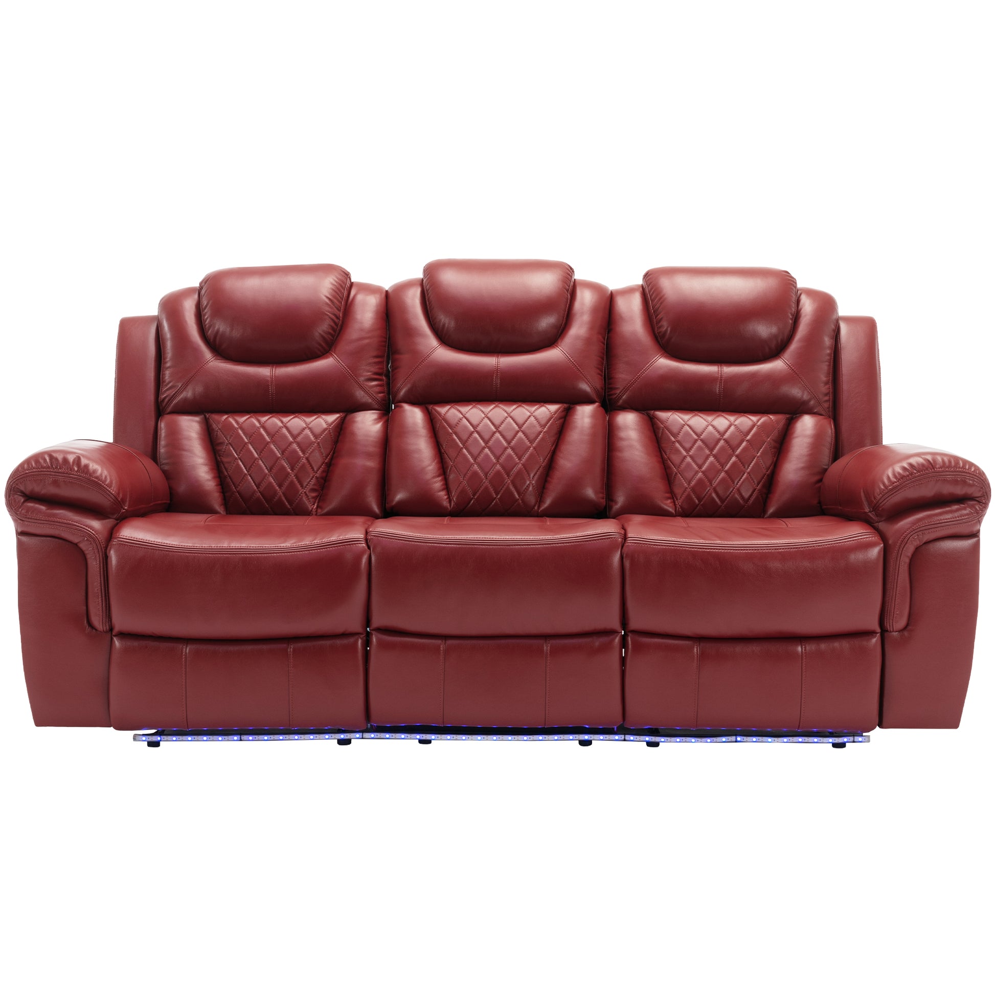 3 Pieces Recliner Sofa Sets Home Theater Seating Manual Recliner Chair With Center Console And Led Light Strip For Living Room, Wine Red Wine Red Foam Faux Leather