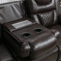 Home Theater Seating Manual Recliner Chair With Center Console And Led Light Strip For Living Room, Brown Brown Foam Faux Leather