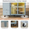 Kitchen Island With Drop Leaf, Led Light Kitchen Cart On Wheels With 2 Fluted Glass Doors And 1 Flip Cabinet Door, Large Kitchen Island Cart With An Adjustable Shelf And 2 Drawers Grey Blue Grey