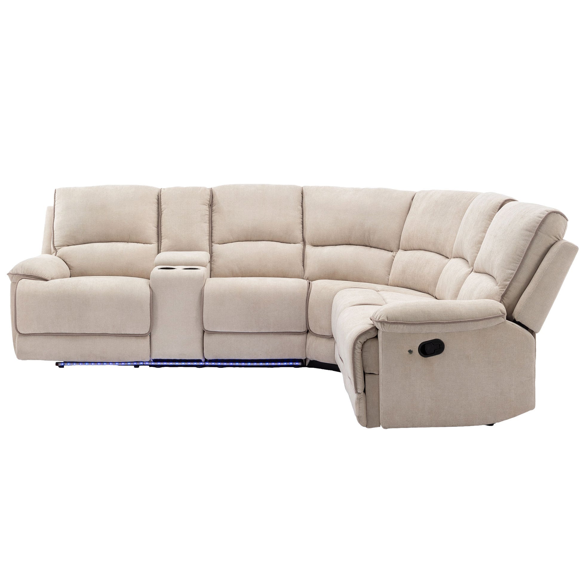 94.8" Modern Manual Reclining Living Room Furniture Set With Usb Ports, Hidden Storage, Led Light Strip And 2 Cup Holders, Cream Cream Foam Velvet