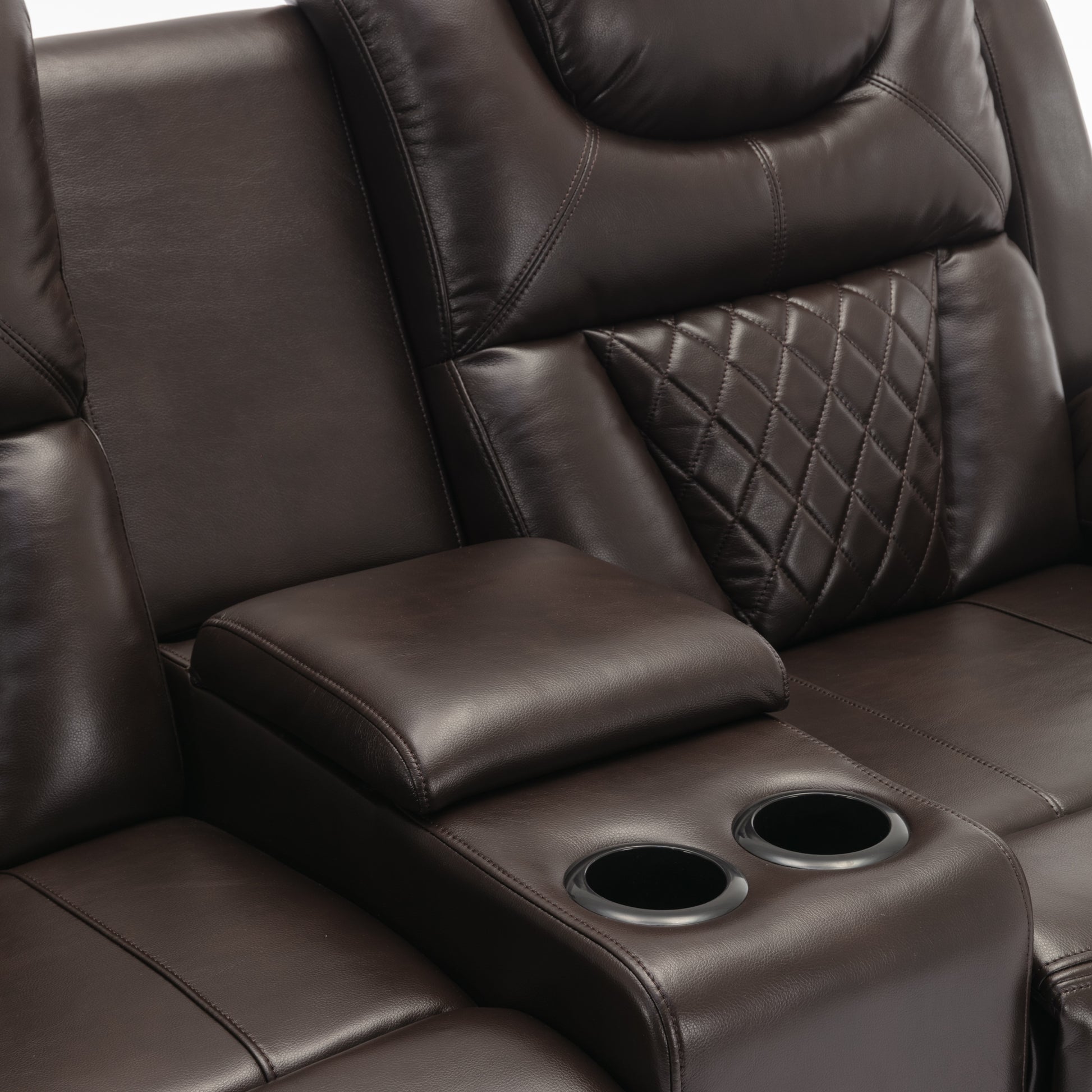 Home Theater Seating Manual Recliner Loveseat With Hide Away Storage, Cup Holders And Led Light Strip For Living Room, Brown Brown Foam Faux Leather