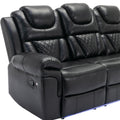 Home Theater Seating Manual Recliner Chair With Center Console And Led Light Strip For Living Room, Black Black Foam Faux Leather