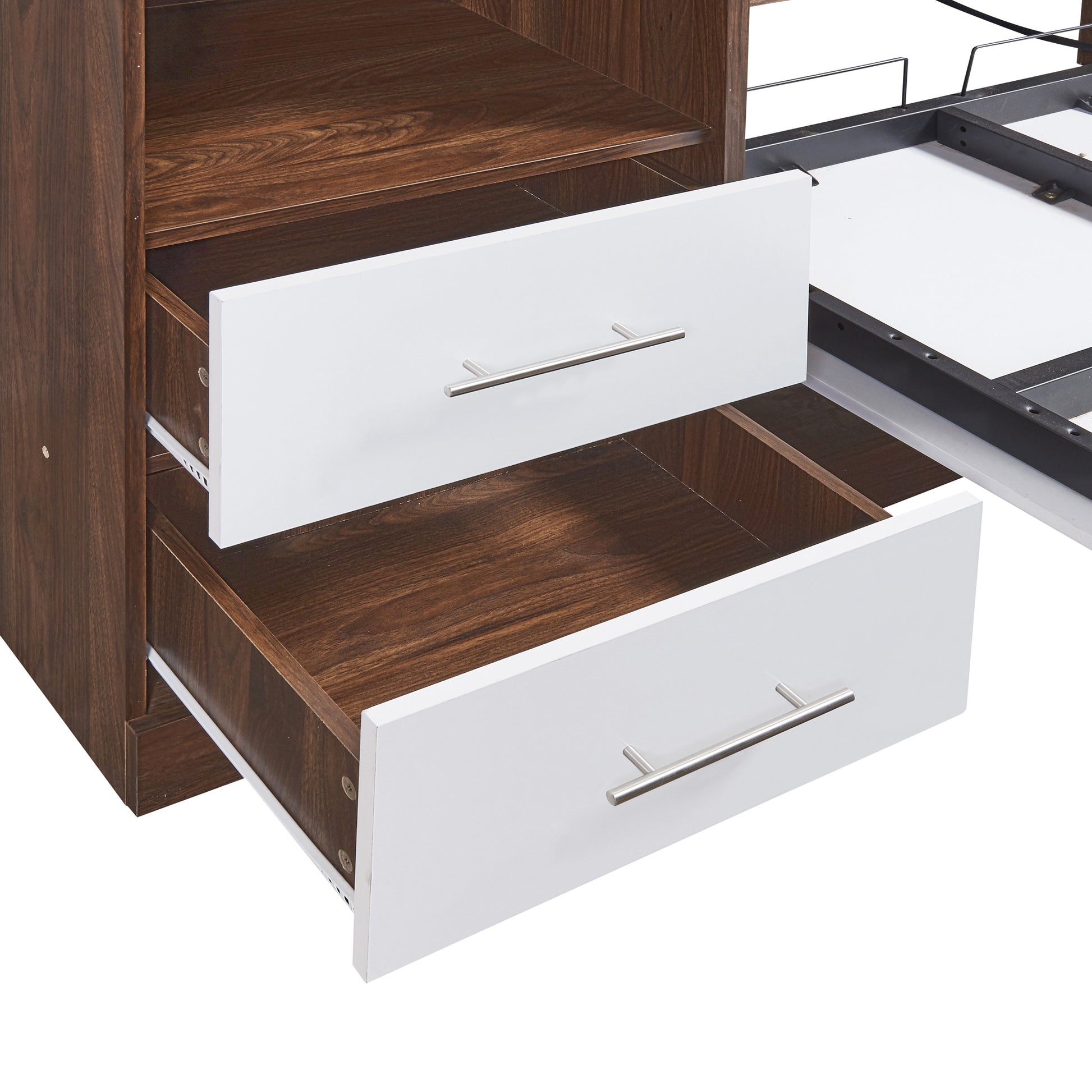 Twin Size Murphy Bed Wall Bed With Cabinet,White Twin White Solid Wood Mdf
