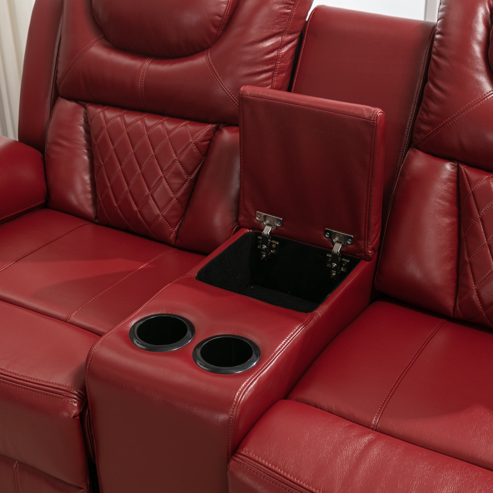 3 Pieces Recliner Sofa Sets Home Theater Seating Manual Recliner Chair With Center Console And Led Light Strip For Living Room, Wine Red Wine Red Foam Faux Leather