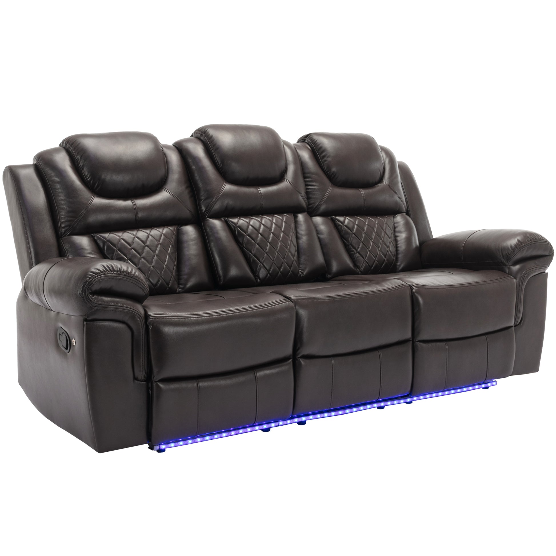 Home Theater Seating Manual Recliner Chair With Center Console And Led Light Strip For Living Room, Brown Brown Foam Faux Leather