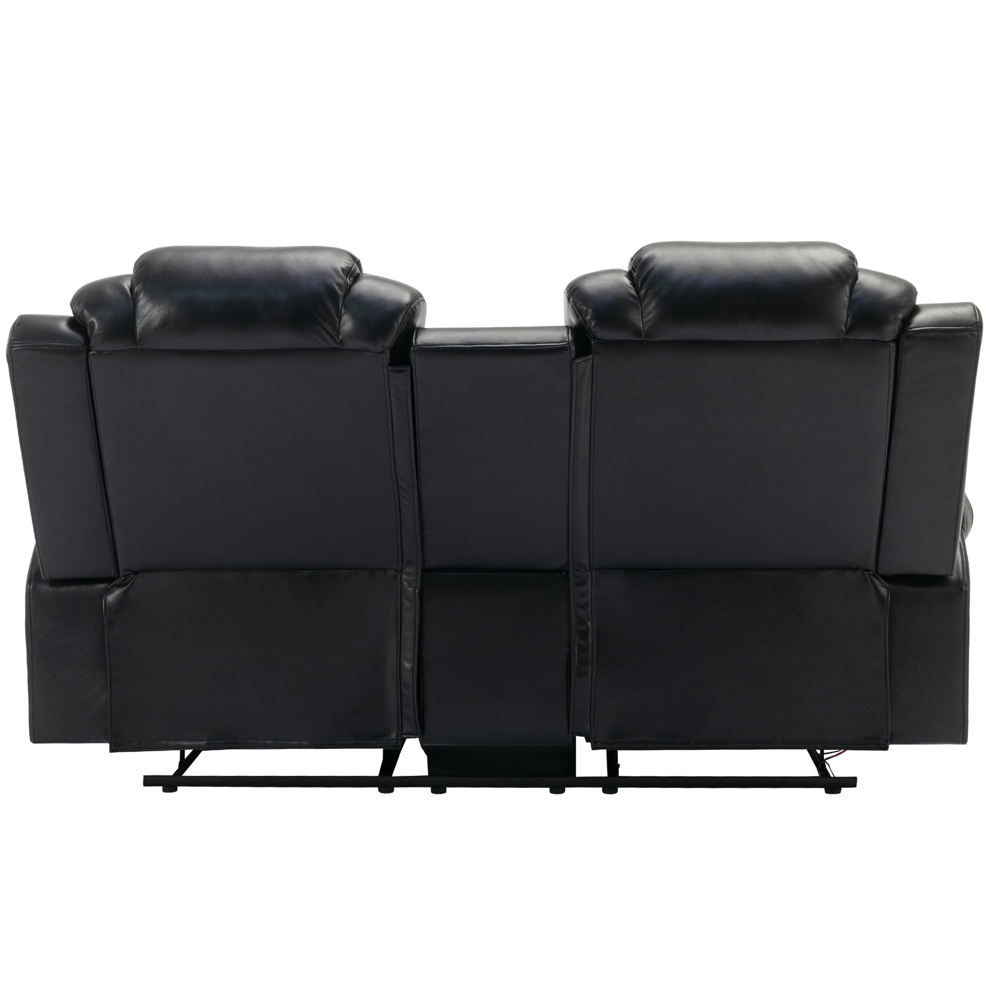 Home Theater Seating Manual Recliner Loveseat With Hide Away Storage, Cup Holders And Led Light Strip For Living Room, Black Black Foam Faux Leather